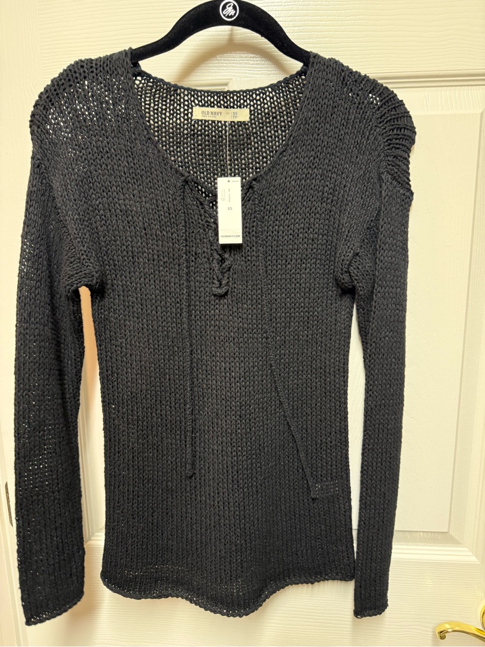 Old Navy NWT Black Open Knit Lace Up Sweater XS